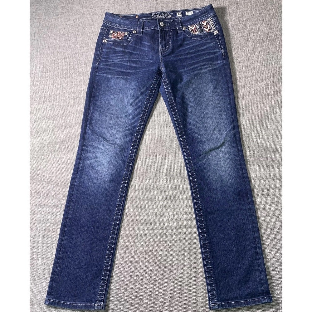 Miss Me Mid Rise Easy Skinny Jeans Womens 28 Blue Denim Whiskering 5 Pockets